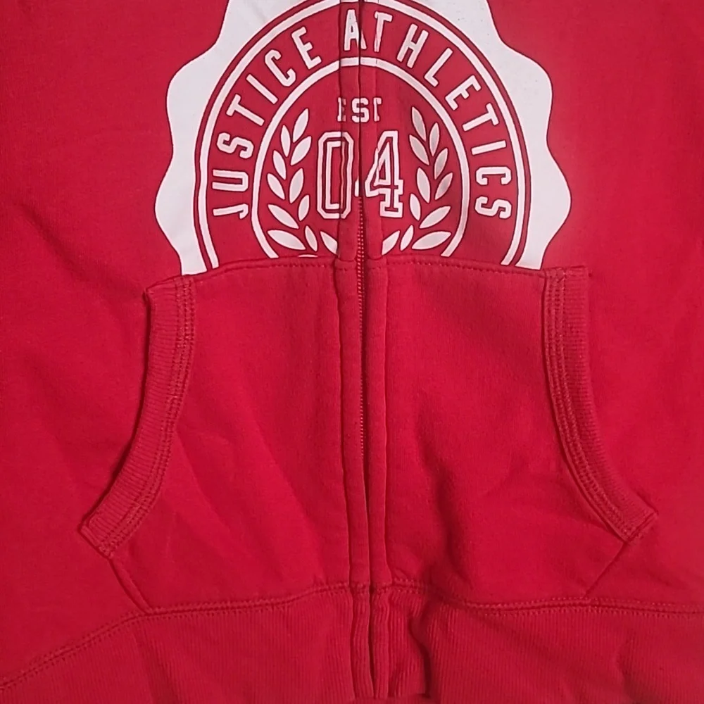 Justice Active Girls 12 sequin bling Full Zip Up faux fur red hoodie
